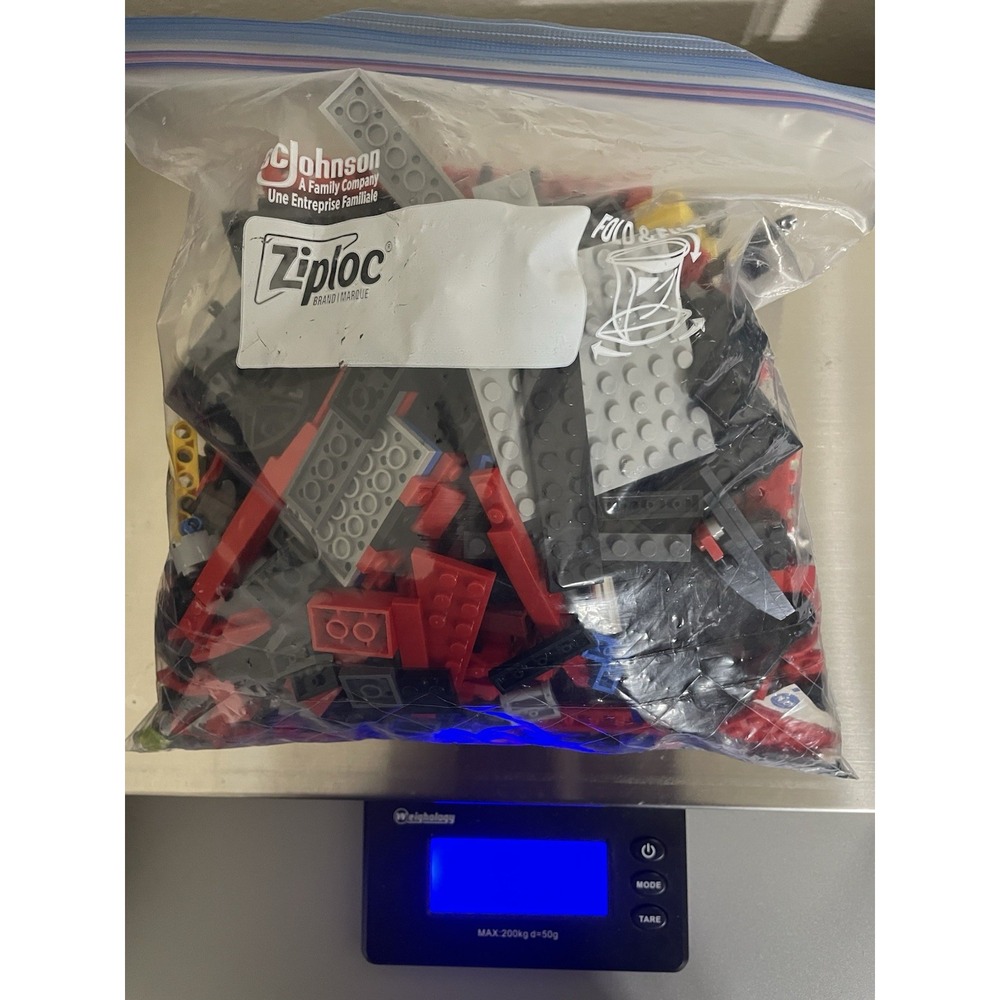 2 lbs Bulk LEGO Lot – Technic, Wheels, Plates, Mixed Pieces – Red/Gray/Black